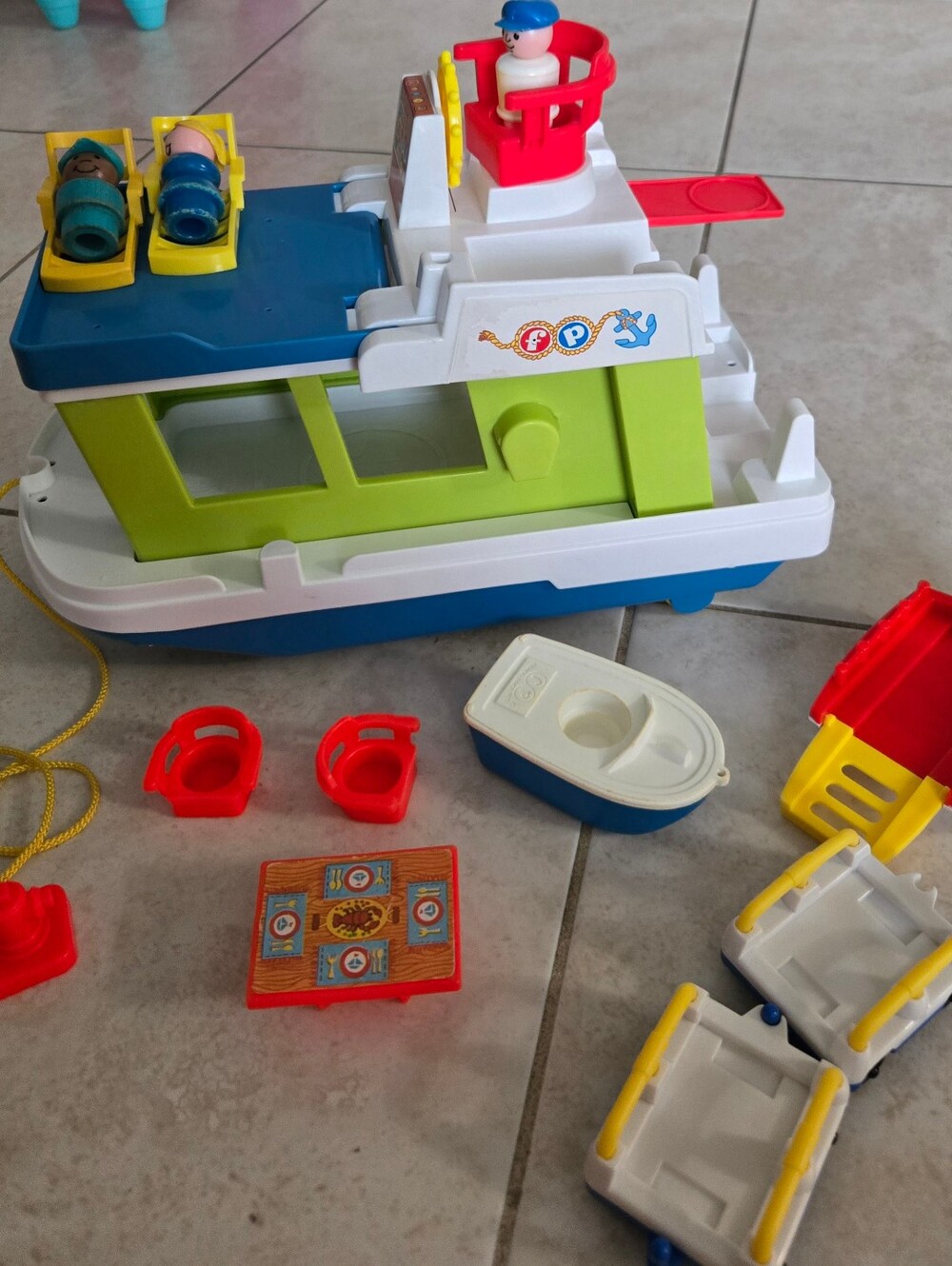 Vtg Fp Little People Kids Play Ferry Boat Toy - White, Blue, Green